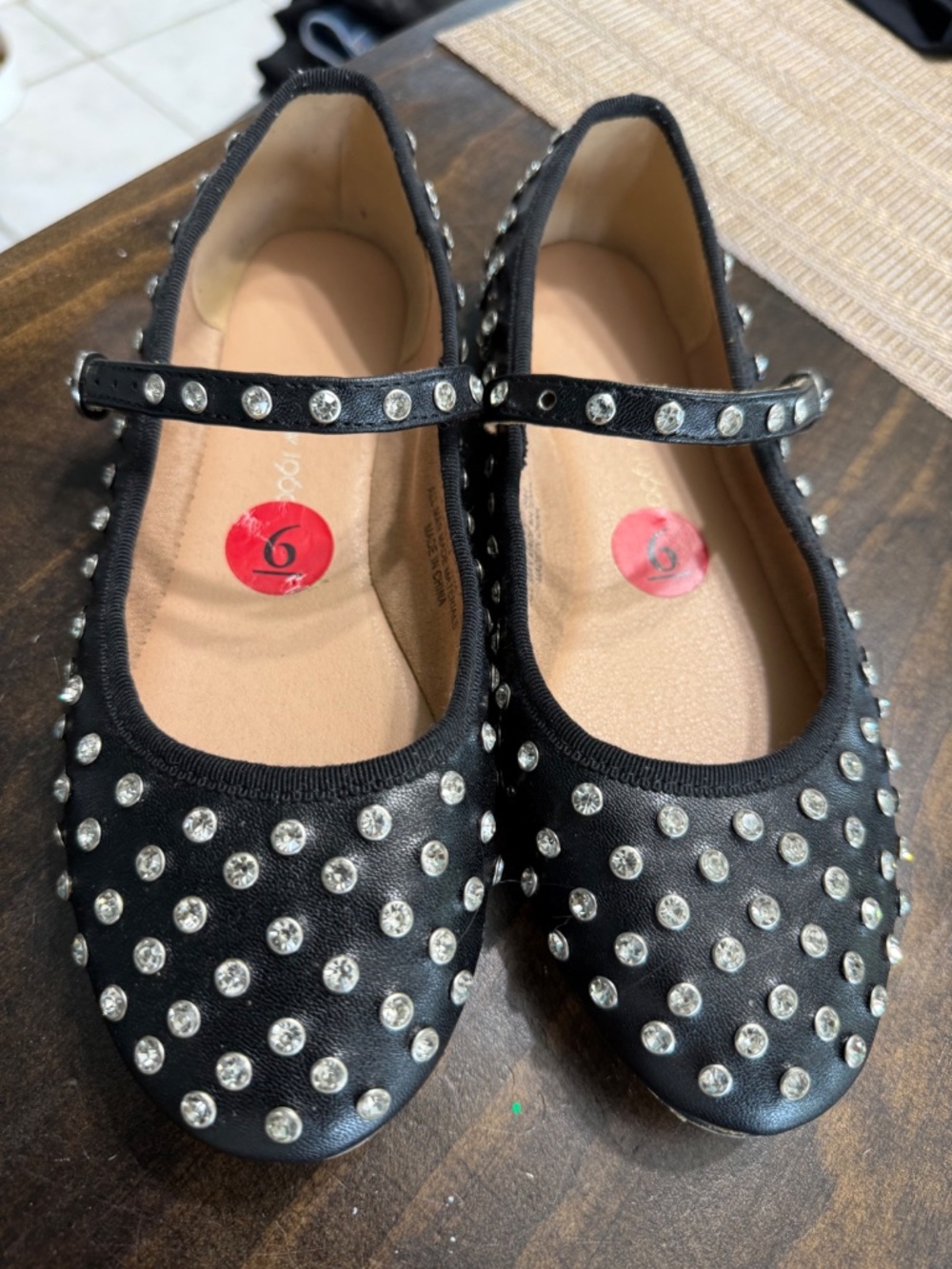 House of Harlow 1960 Black Rhinestone Mary Jane Ballet Flats Size 6
